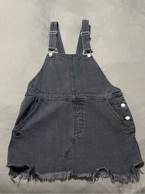 Free People Black Denim Overall Skirt - Frayed Hem